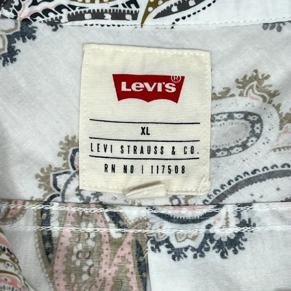 LEVIS STRAUS Men's Paisley‎ Shirt Sleeve Button Up All Over Print XL White Pink